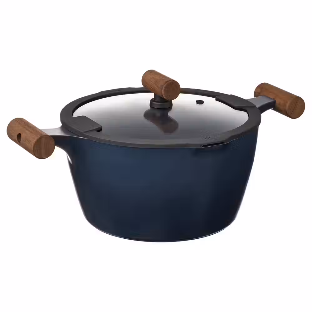 KLIPPFISK КЛИППФИСК Кастрюля с крышкой - антипригарное покрытие стекло/дерево черно-синий 5 л - фото 1