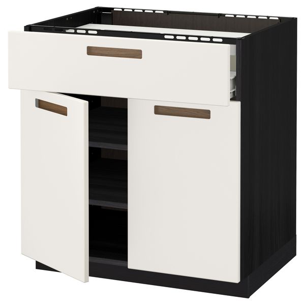 Напольный шкаф для варочной панели, ящик, полка, 2 дверцы МЕТОД / ФОРВАРА, черный, Мэрста белый (80x60 см) - схема-чертеж с размерами