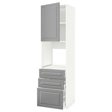Высокий шкаф для духовки/дверь/3ящика, белый/Будбин серый 60x60x220 см IKEA METOD МЕТОД / MAXIMERA МАКСИМЕРА 994.449.46