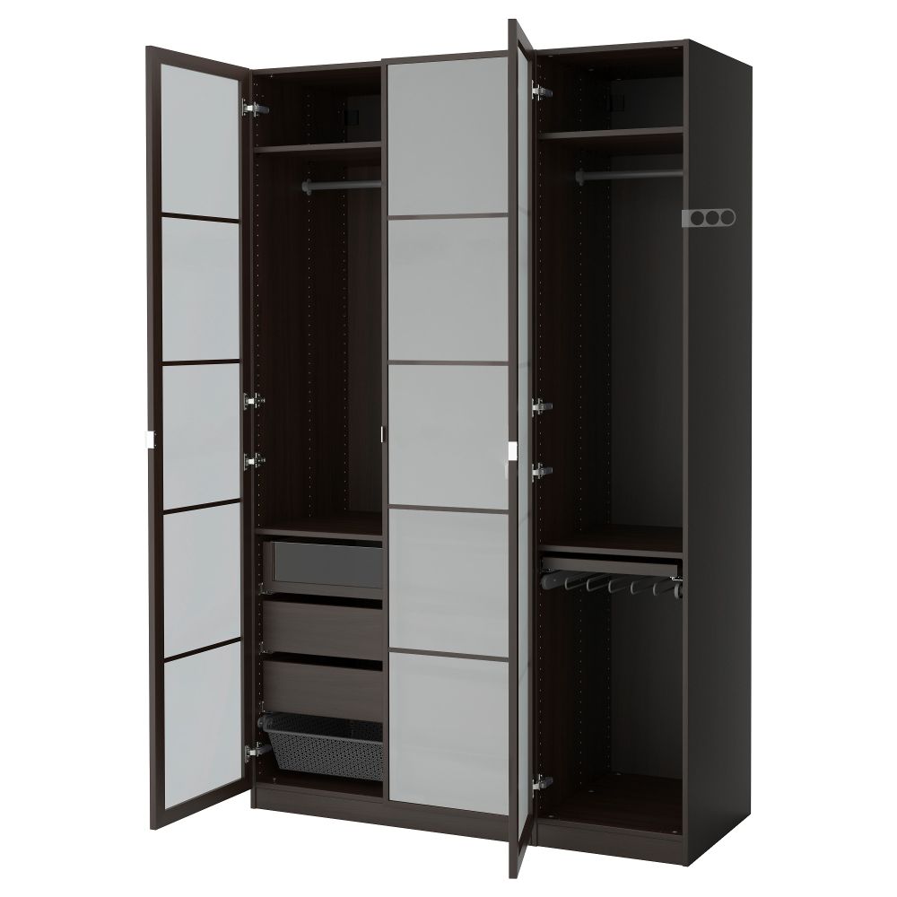 Гардероб ПАКС, черно-коричневый, Февик матовое стекло (150x60x236 см) - фото 1