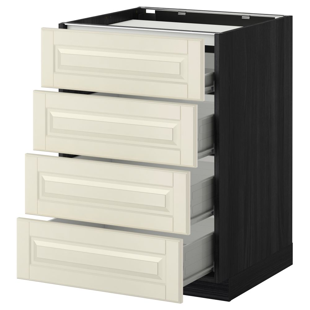 Напольный шкаф, 4 фронтальных панели, 4 ящика МЕТОД / ФОРВАРА, черный, Будбин белый с оттенком - фото 1