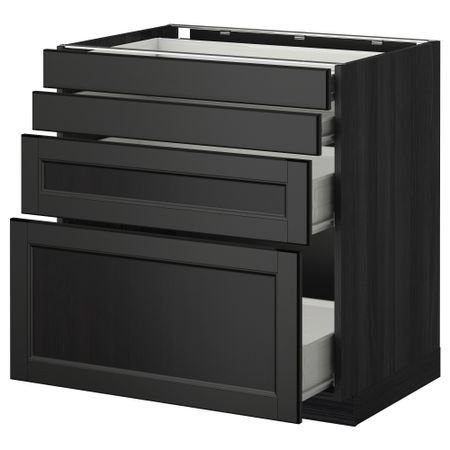 Напольный шкаф 4 фронтальных панели, 4 ящика МЕТОД / ФОРВАРА, черный, Лаксарби черно-коричневый