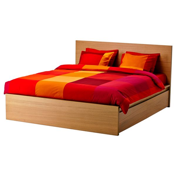 Высокий каркас кровати, 4 ящика МАЛЬМ, дубовый шпон, Лурой - фото 2