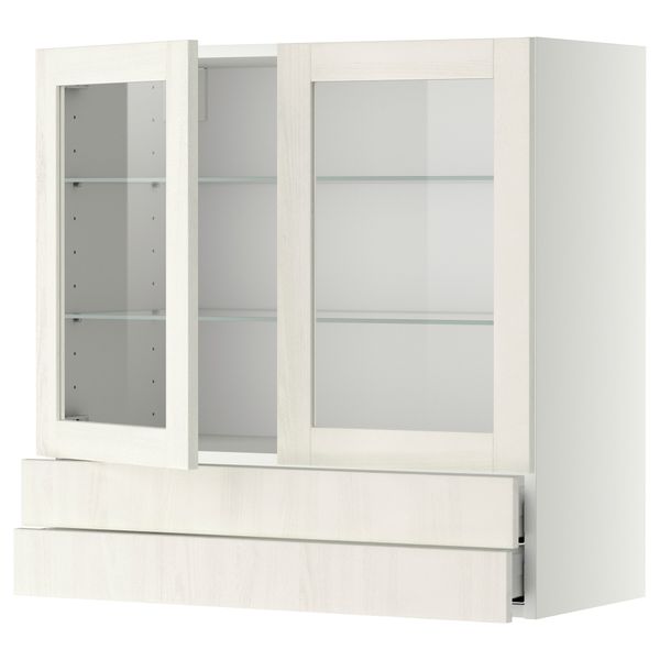 Навесной шкаф, 2 стеклянные дверцы, 2 ящика МЕТОД / МАКСИМЕРА, белый, Росдаль белый - схема-чертеж с размерами