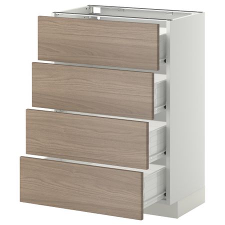 Напольный шкаф 4 фронтальных панели, 4 ящика МЕТОД / ФОРВАРА, белый, Брокхульт светло-серый