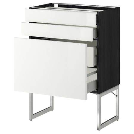 Напольный шкаф 3 фронтальных панели, 2 нижних, 2 средних ящика МЕТОД / МАКСИМЕРА, черный, Рингульт белый