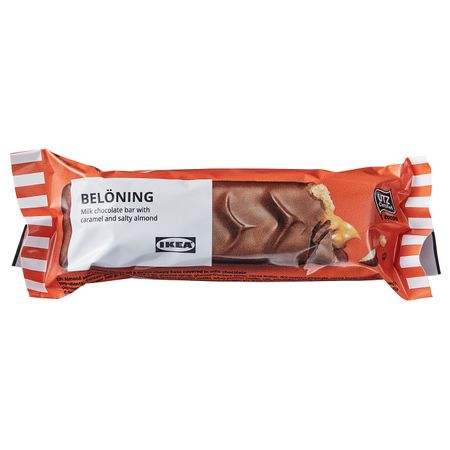Шоколад молочный, с карамелью и соленым миндалем Сертификат UTZ 45 г IKEA BELÖNING 004.799.49