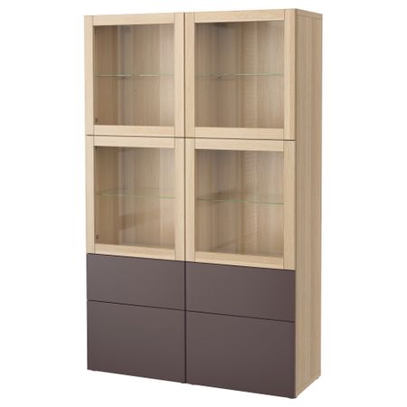 Комбинация для хранения со стеклянными дверцами БЕСТО, под беленый дуб, Вальвикен темно-коричневый, прозрачное стекло