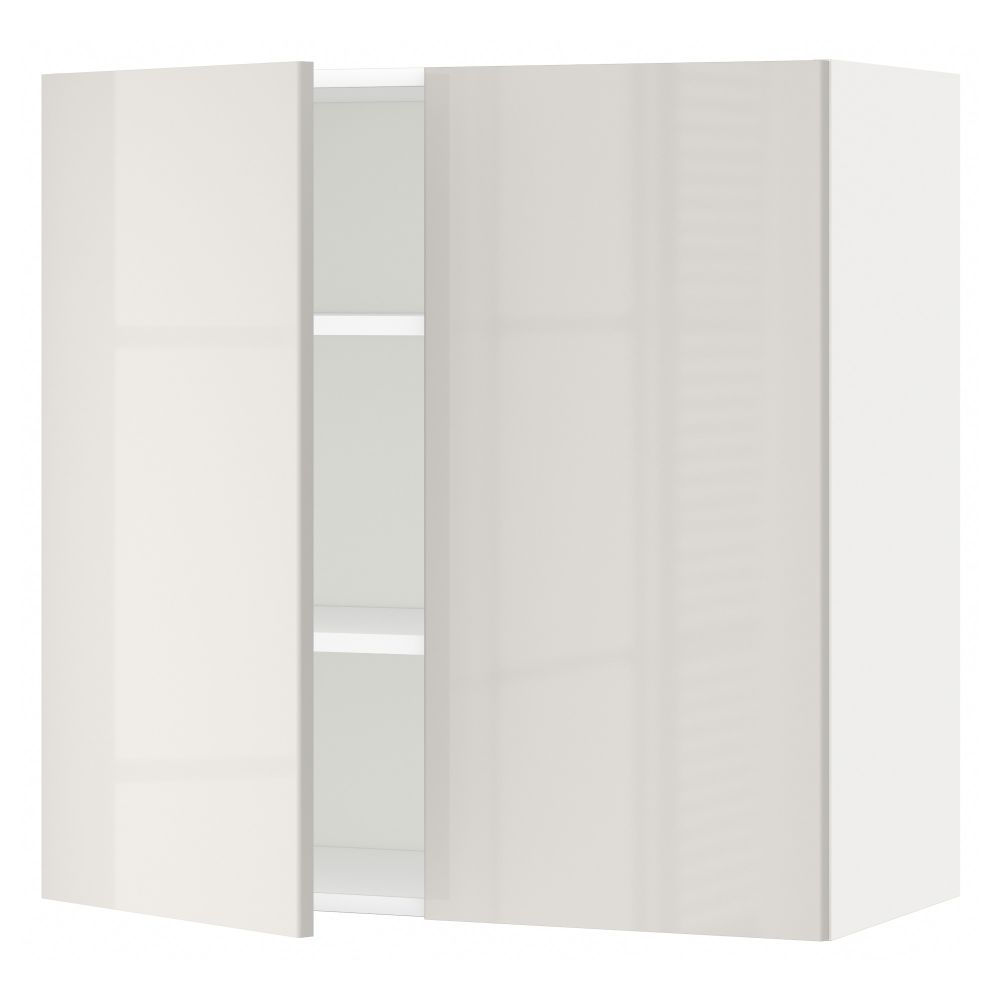 Навесной шкаф с полками, 2 дверцы, белый, Ringhult светло-серый, 80x80 см IKEA METOD МЕТОД 694.584.59 - фото 1