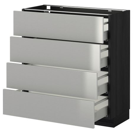 Напольный шкаф 4 фронтальных панели, 4 ящика МЕТОД / МАКСИМЕРА, черный, Гревста нержавеющ сталь