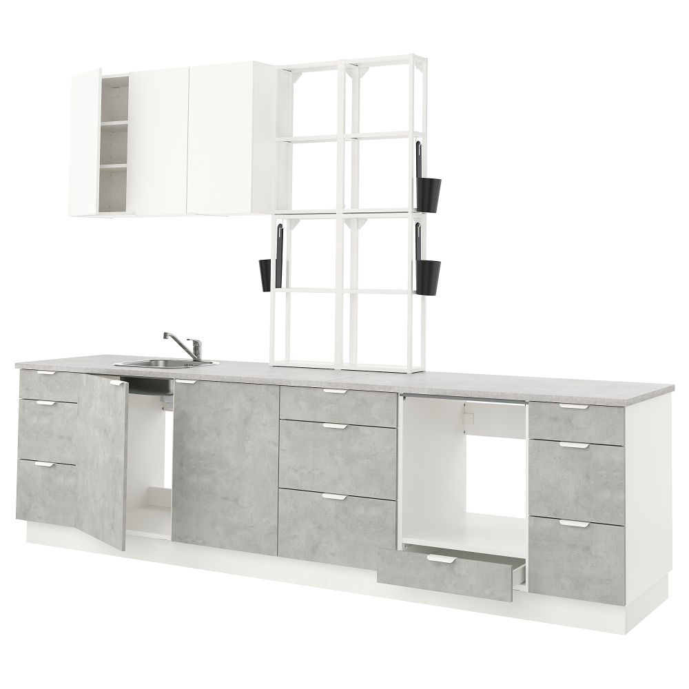 Кухня, 323x63.5x241 см, белый, под бетон белый IKEA BEGIVENHET БЕГИВЕНХЕТ 293.378.79 - фото 1