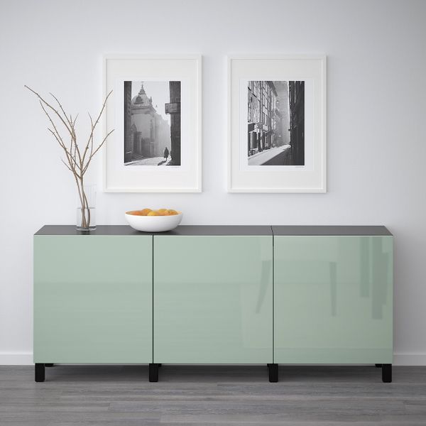 Комбинация для хранения с дверцами, черно-коричневый, Сельсвикен глянцевый/серо-зеленый светлый, 180x40x74 см IKEA БЕСТО - фото 2