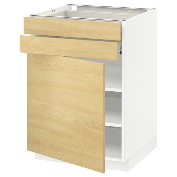 Напольный шкаф с дверцей, 2 ящиками МЕТОД / ФОРВАРА, белый, Тингсрид береза - схема-чертеж с размерами