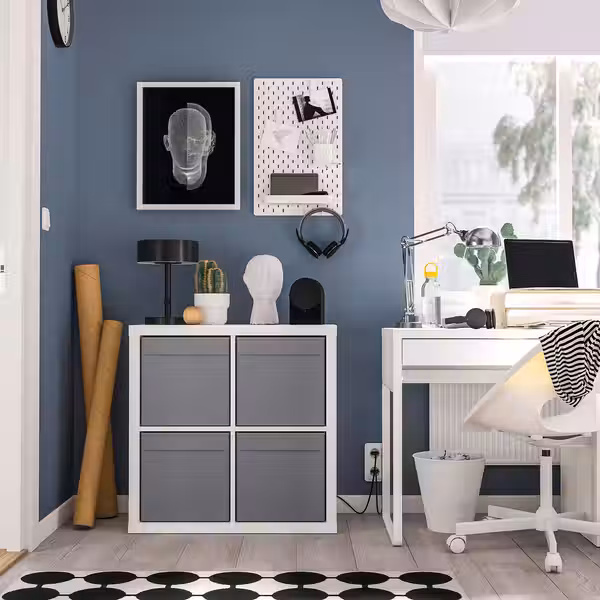 KALLAX Стеллаж - белый/ДРЁНА темно-серый 77x39x77 см - фото 2