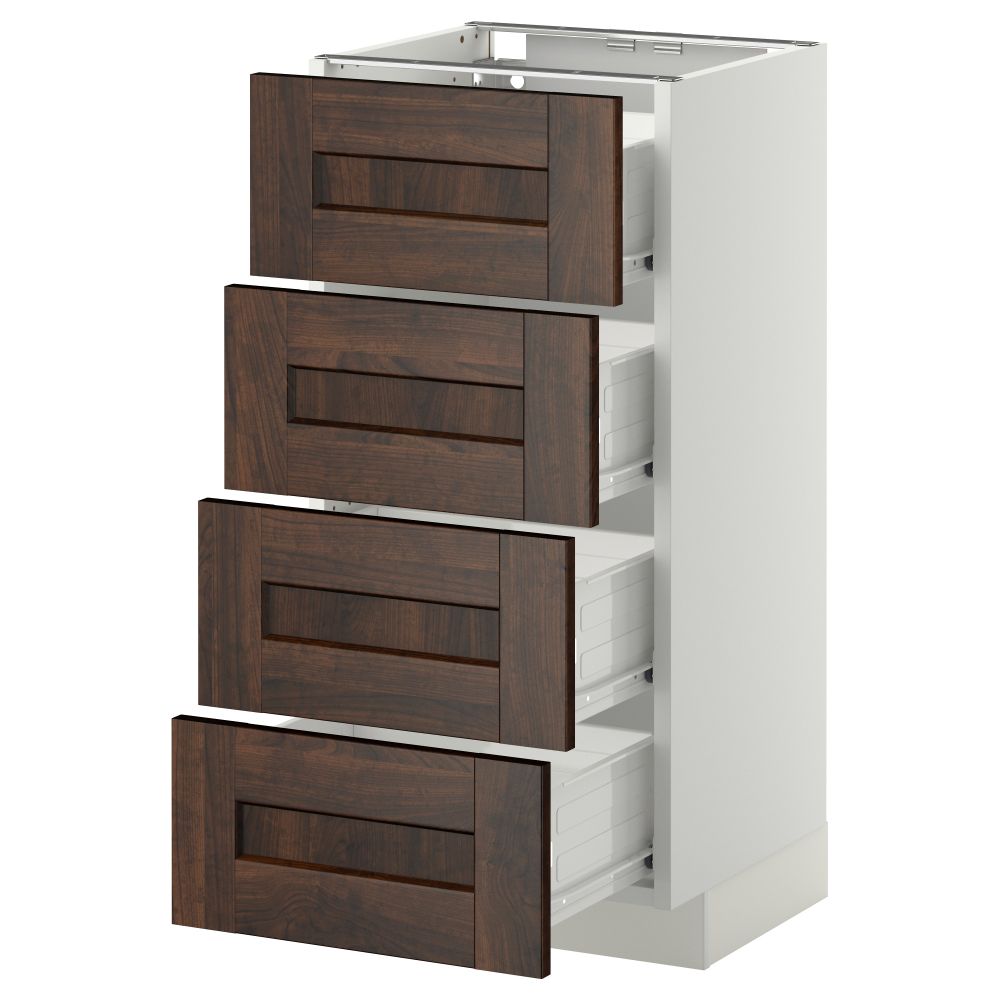 Напольный шкаф 4 фронтальных панели, 4 ящика МЕТОД / ФОРВАРА, белый, Эдсерум коричневый - схема-чертеж с размерами