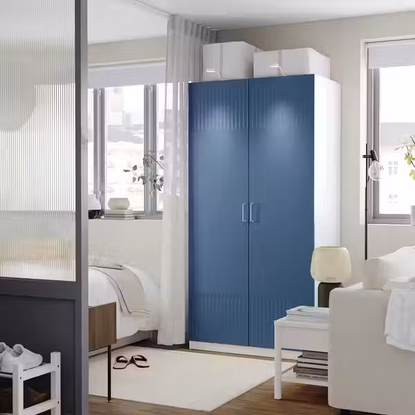 PAX / FYRUDDEN Гардероб, комбинация - белый/синий 100x60x201 см - схема-чертеж с размерами