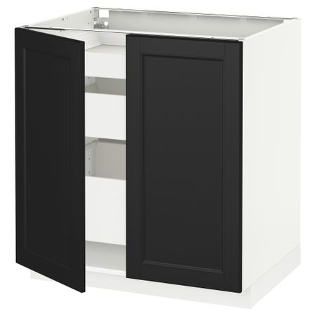 Напольный шкаф с 2 дверцами, 3 ящиками МЕТОД / МАКСИМЕРА, белый, Лаксарби черно-коричневый (80x60 см)