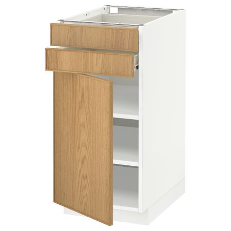 Напольный шкаф с дверцей, 2 ящиками МЕТОД / ФОРВАРА, белый, Экестад дуб