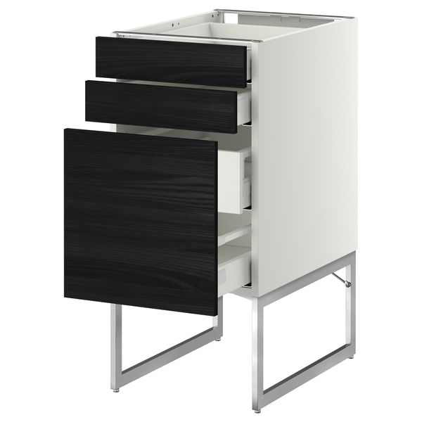 Напольный шкаф 3 фронтальных панели, 2 нижних, 2 средних ящика МЕТОД / МАКСИМЕРА, белый, Тингсрид черный - схема-чертеж с размерами