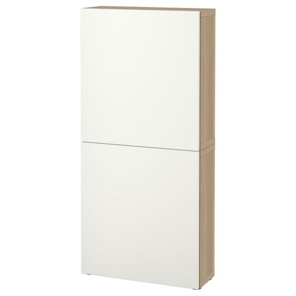 Навесной шкаф с 2 дверями, под беленый дуб/Лаппвикен белый 60x22x128 см IKEA BESTÅ БЕСТО 792.489.32 - фото 1