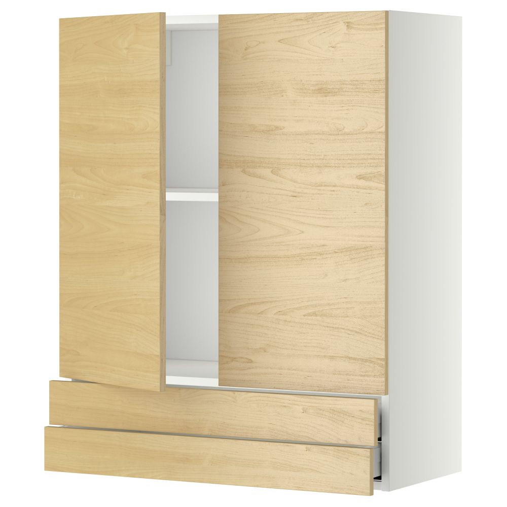 Навесной шкаф, 2 дверцы, 2 ящика МЕТОД / МАКСИМЕРА, белый, Тингсрид береза - фото 1