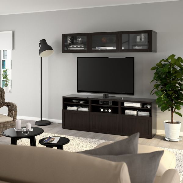 Шкаф для ТВ, комбинированный, стекляные дверцы, черно-коричневый/Ханвикен черно-коричневый прозрачное стекло 180x42x192 см IKEA - фото 6