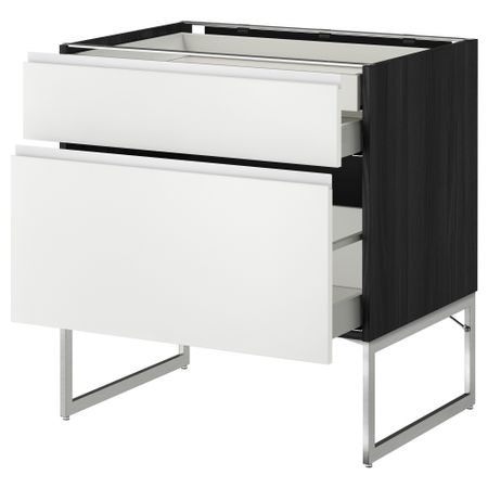 Напольный шкаф 2 фронтальных панели, 2 нижних,1 встроенный ящик МЕТОД / МАКСИМЕРА, черный, Нодста белый
