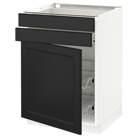 Напольный шкаф, дверца, 2 ящика, проволочных корзин МЕТОД / ФОРВАРА, белый, Лаксарби черно-коричневый