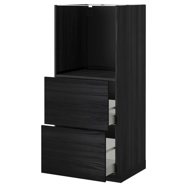 Высокий шкаф с 2 ящиками для/духовки, черный, Тингсрид черный 60x60x140 см IKEA МЕТОД / МАКСИМЕРА 692.370.95 - фото 1