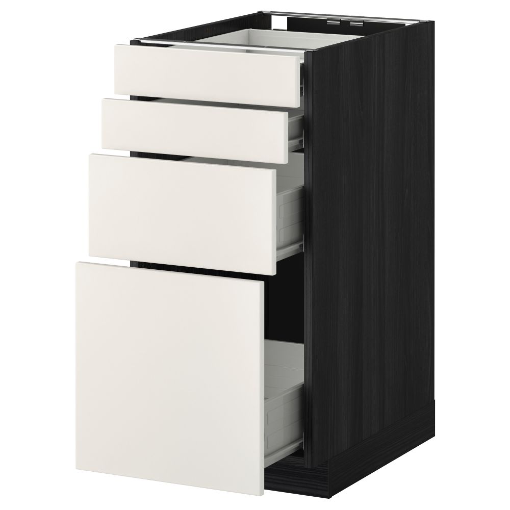 Напольный шкаф 4 фронтальных панели, 4 ящика МЕТОД / ФОРВАРА, черный, Веддинге белый - схема-чертеж с размерами