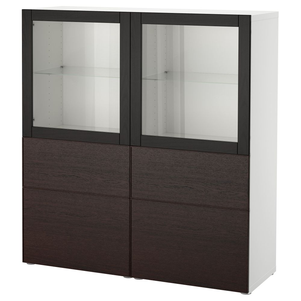 Комбинация для хранения со стеклянными дверцами БЕСТО, белый, Инвикен черно-коричневый прозрачное стекло (120x40x128 см) - фото 1