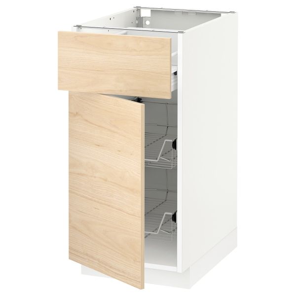 Напольный шкаф с проволочной корзиной/ящ/дверью, белый/Аскерсунд под светлый ясень 40x60 см IKEA МЕТОД / ФОРВАРА 792.187.27 - схема-чертеж с размерами
