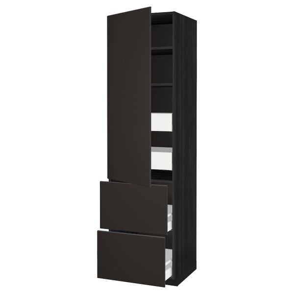 Высокий шкаф + полки/4ящ/двр/2фасада, черный/Кунгсбакка антрацит 60x60x220 см IKEA МЕТОД / МАКСИМЕРА 893.659.54 - схема-чертеж с размерами