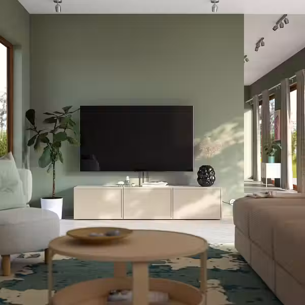 BESTÅ Тумба под ТВ, с дверцами - белый/Krukmakare бежевый 180x42x38 см - фото 3