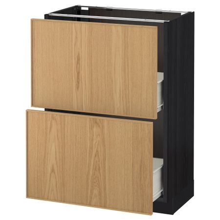Напольный шкаф с 2 ящиками МЕТОД / ФОРВАРА, черный, Экестад дуб
