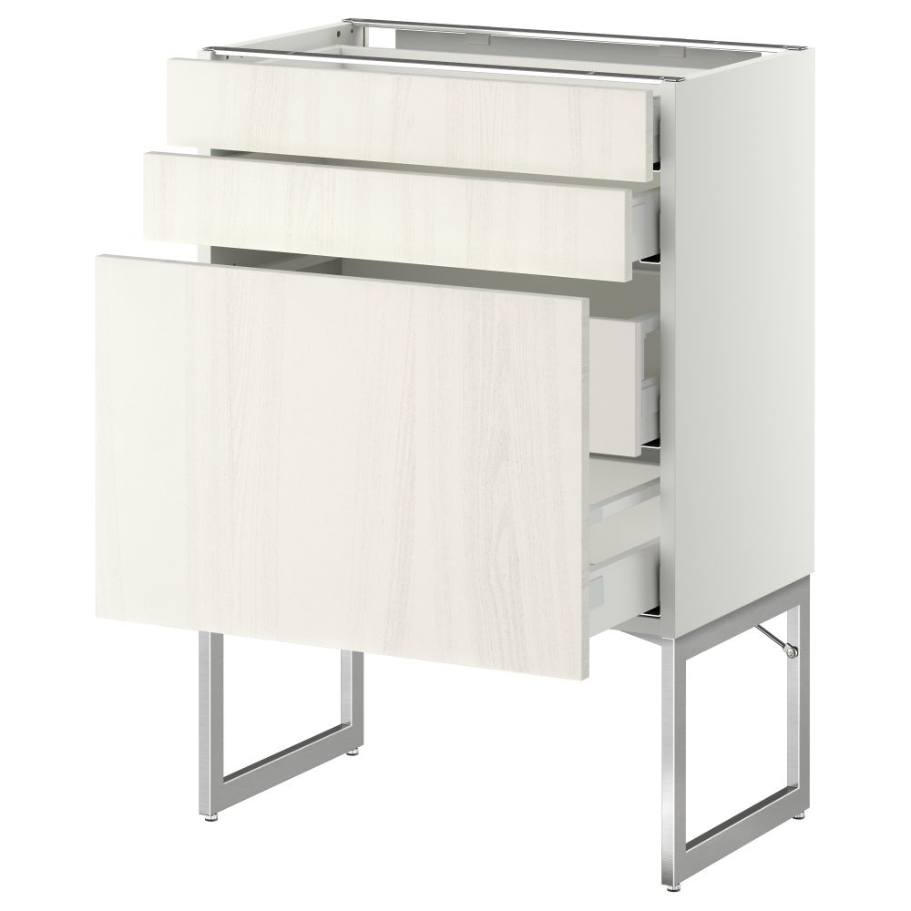 Напольный шкаф 3 фронтальных панели, 2 нижних, 2 средних ящика МЕТОД / МАКСИМЕРА, белый, Росдаль белый - схема-чертеж с размерами