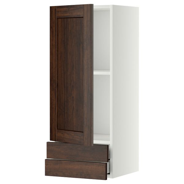 Навесной шкаф с дверцей, 2 ящика, белый/Эдсерум коричневый 40x100 см IKEA METOD МЕТОД / MAXIMERA МАКСИМЕРА 994.446.06 - фото 1