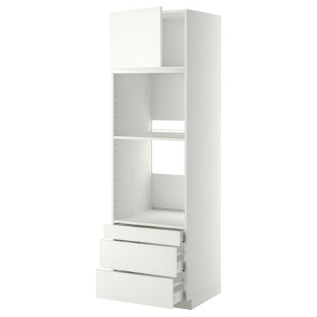 Высокий шкаф для духовки комбинированный, духовка + дверца, 3 ящика МЕТОД / МАКСИМЕРА, белый, Хэггеби белый