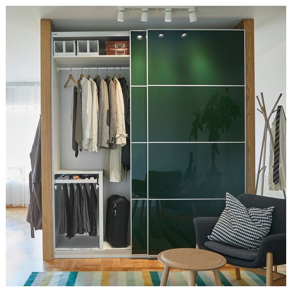 Гардероб ПАКС, белый Хокксунд, глянцевый Хокксунд темно-зеленый - схема-чертеж с размерами