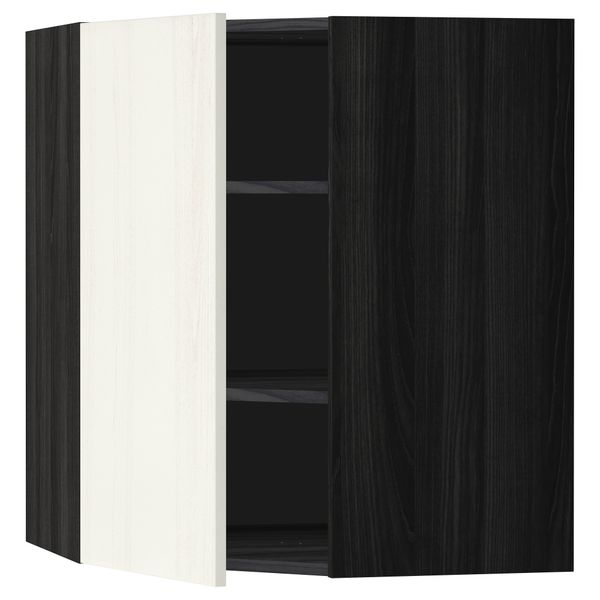 Угловой навесной шкаф с полками МЕТОД, черный, Росдаль белый - схема-чертеж с размерами