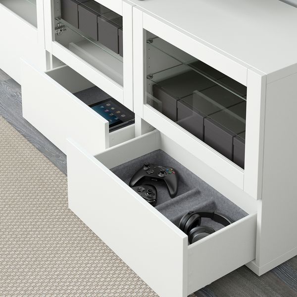 Тумба под ТВ, с дверцами и ящиками, 180x40x64 см, Lappviken, Sindvik белый прозрачное стекло IKEA BESTÅ БЕСТО 191.943.00 - фото 4