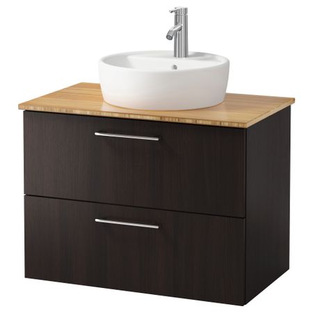 Шкаф п-раковину/столешн45/раковина ГОДМОРГОН/АЛДЕРН / ТОРНВИКЕН, черно-коричневый, бамбук (82x49x74 см)