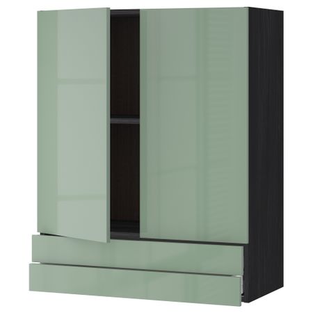 Навесной шкаф, 2 дверцы, 2 ящика МЕТОД / МАКСИМЕРА, черный, Калларп светло-зеленый