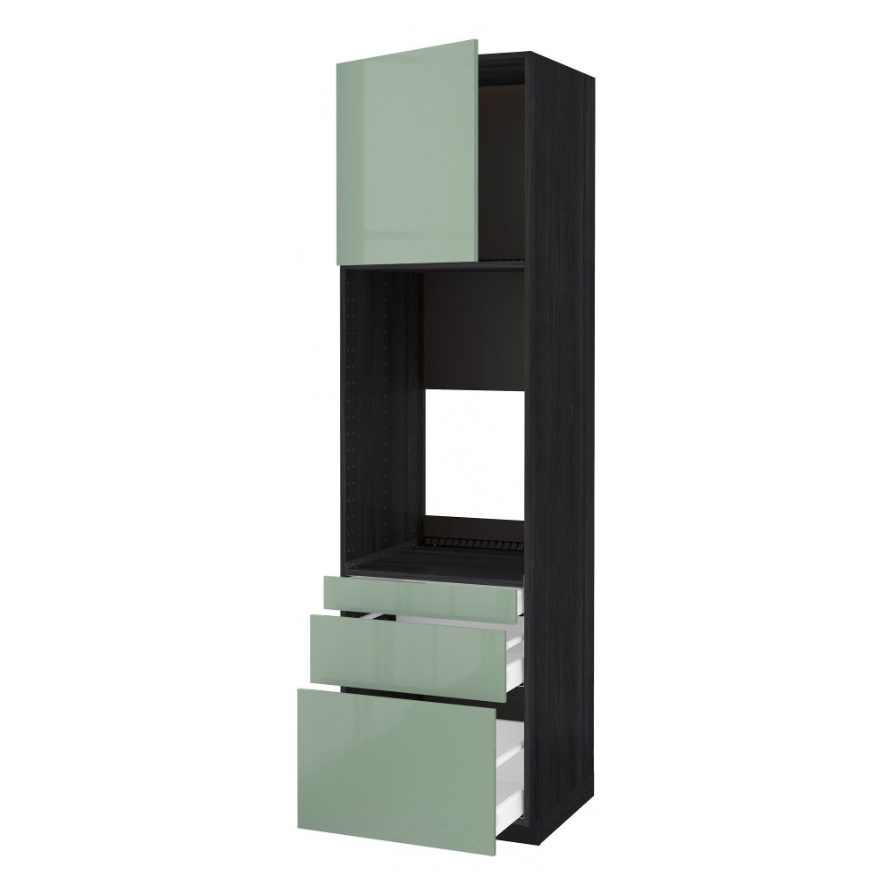 Высокий шкаф для двойной духовки, 3 ящика, дверца МЕТОД / МАКСИМЕРА, черный, Калларп светло-зеленый - схема-чертеж с размерами