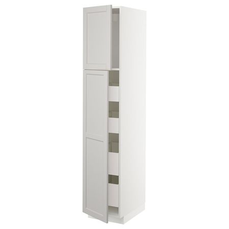 Высокий шкаф/2дверцы/4ящика, белый/Лерхюттан светло-серый 40x60x200 см IKEA METOD МЕТОД / MAXIMERA МАКСИМЕРА 292.729.72