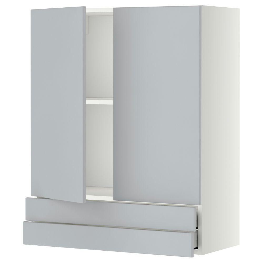 Навесной шкаф, 2 дверцы, 2 ящика МЕТОД / МАКСИМЕРА, белый, Веддинге серый - фото 1