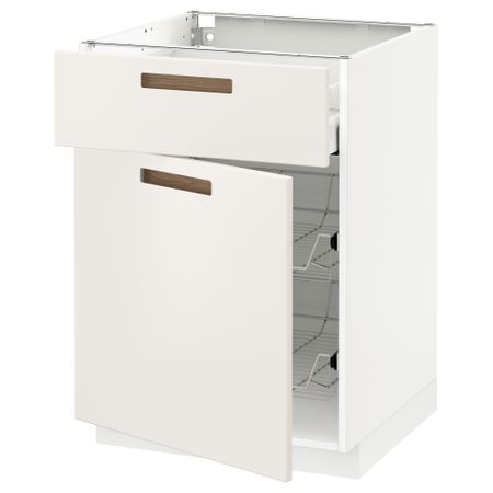Напольный шкаф с проволочной корзиной, ящиком, дверью МЕТОД / МАКСИМЕРА, белый, Мэрста белый