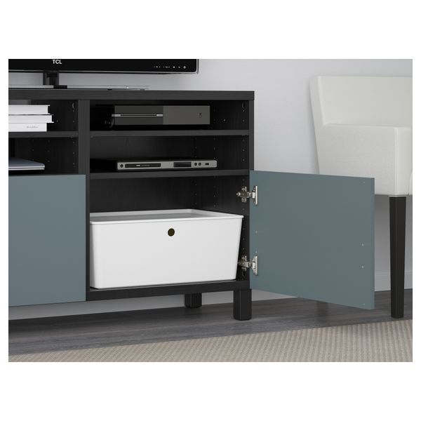 Тумба под ТВ, с дверцами БЕСТО, черно-коричневый, Вальвикен серо-бирюзовый - фото 3