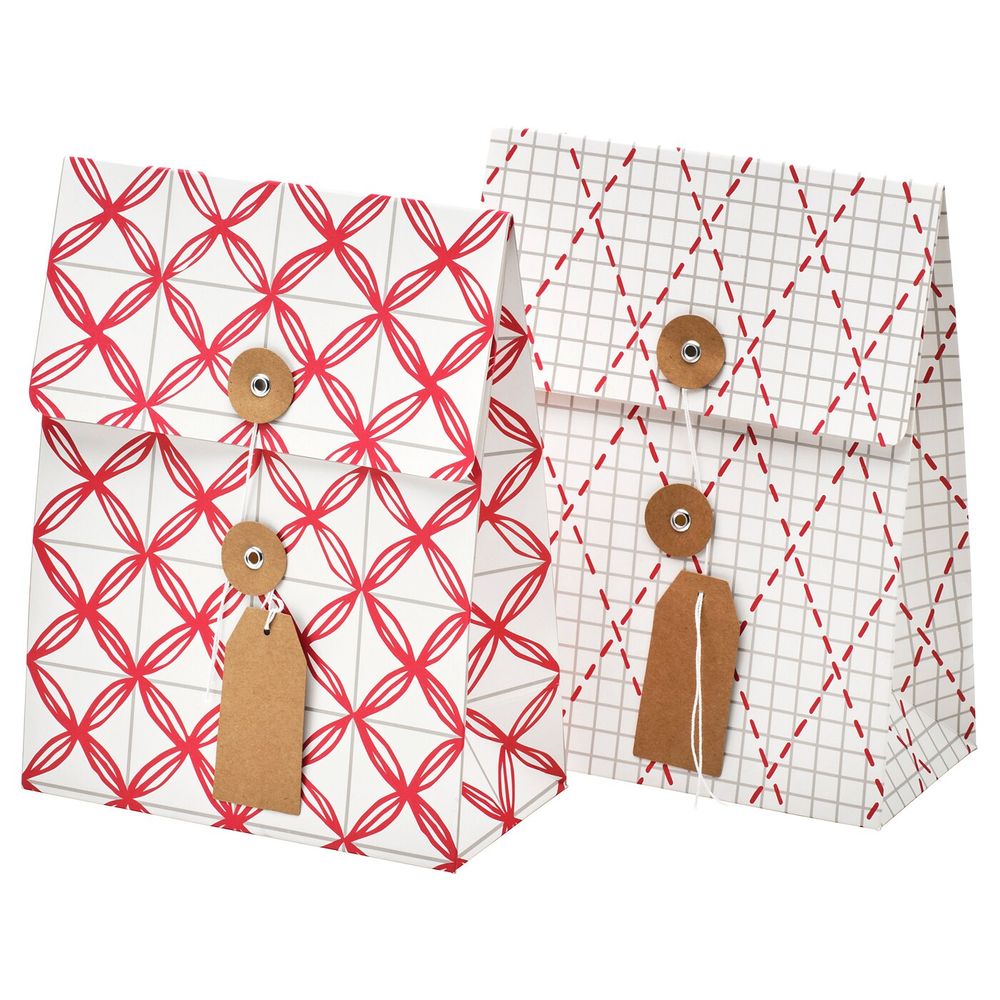 Подарочный пакет, белый, красный с рисунком, 10x26 см/2.5 л IKEA ВИНТЕР 2019 704.345.61 - фото 1