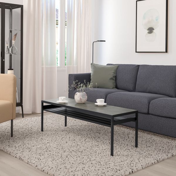 Журнальный стол, 2-х стороняя столешница, темно-серый под бетон/черный 120x40x40 см IKEA NYBODA НИБОДА 304.526.08 - фото 2